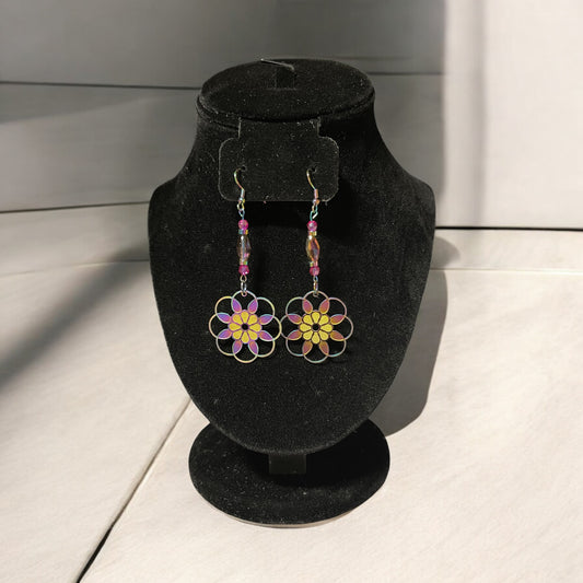 Rainbow chrome flower earrings